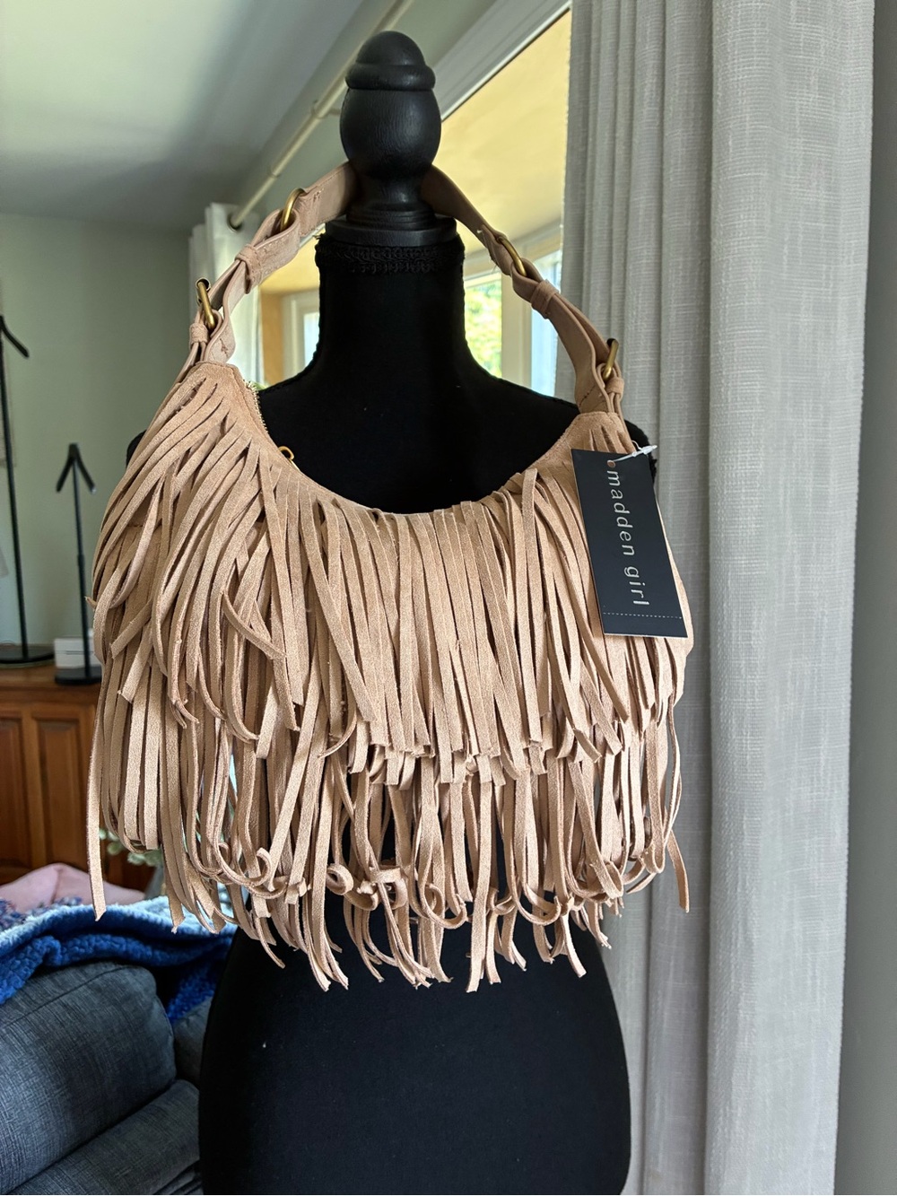 Madden Girl Blush Fringe Suede Shoulder Bag